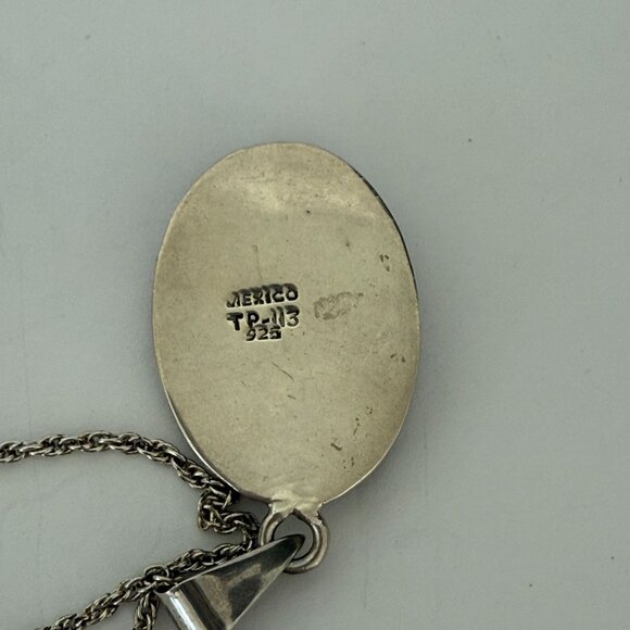 Sterling Silver 925 Necklace 32" Oval Abalone Shell Pendant Stamped Mexico TP-11 - Picture 3 of 4